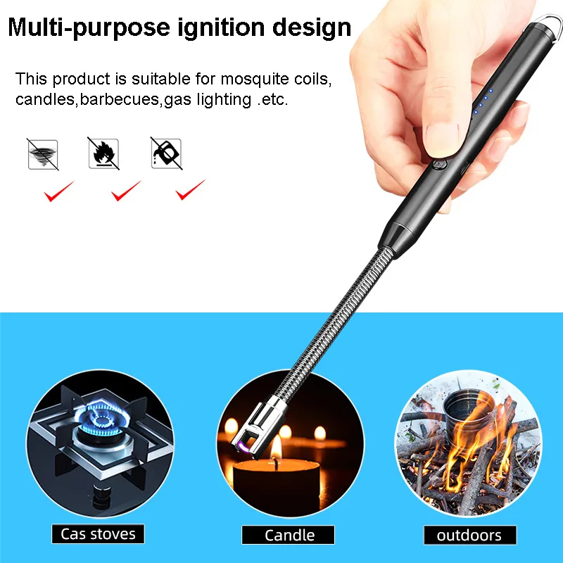 전자 아크 바베큐 가벼운 충전식 긴 바베큐 주방 가스 스토브 USB 가벼운 바람 방전 LED 플라즈마 아크 플라미네이션 촛불 야외 L6082980