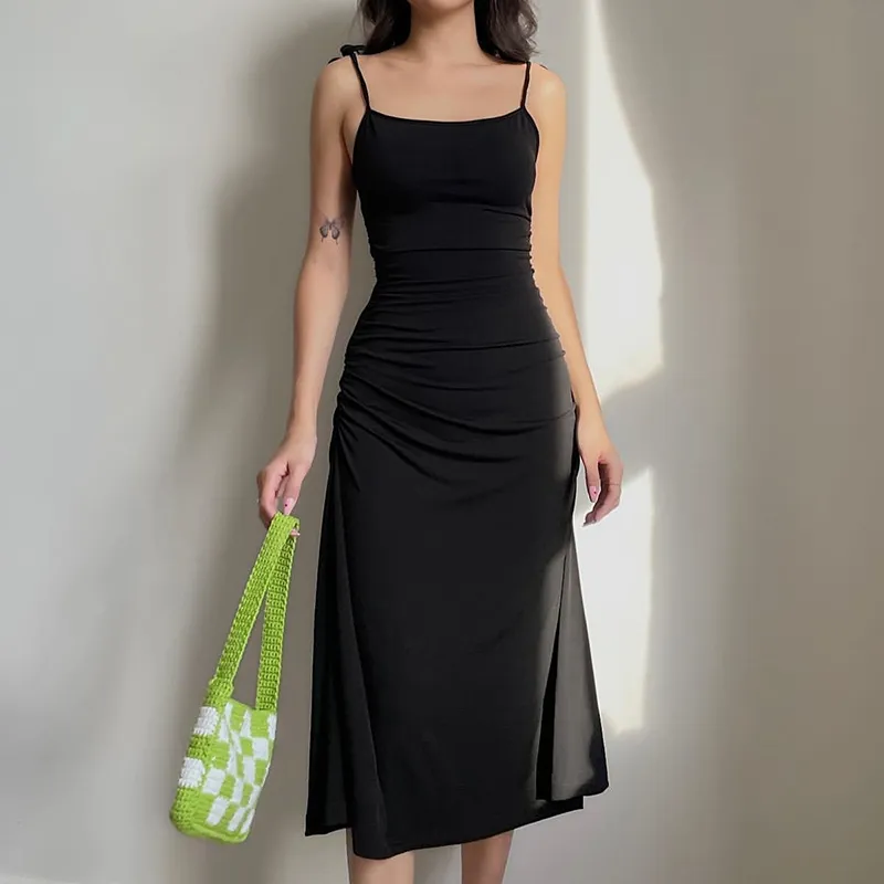 Darlingaga Moda Strappy Dantelli Seksi Siyah Elbise Düzensiz Zarif Sırtsız Uzun Elbise Partisi Yaz Elbiseleri Kadın Giysileri CX220331