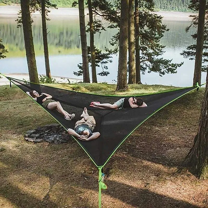 Portable Outdoor Camping Hammock Folding Aerial Triangle Hammock Hanging Cot Bed For Outdoor Travel Camping Canopy 220606