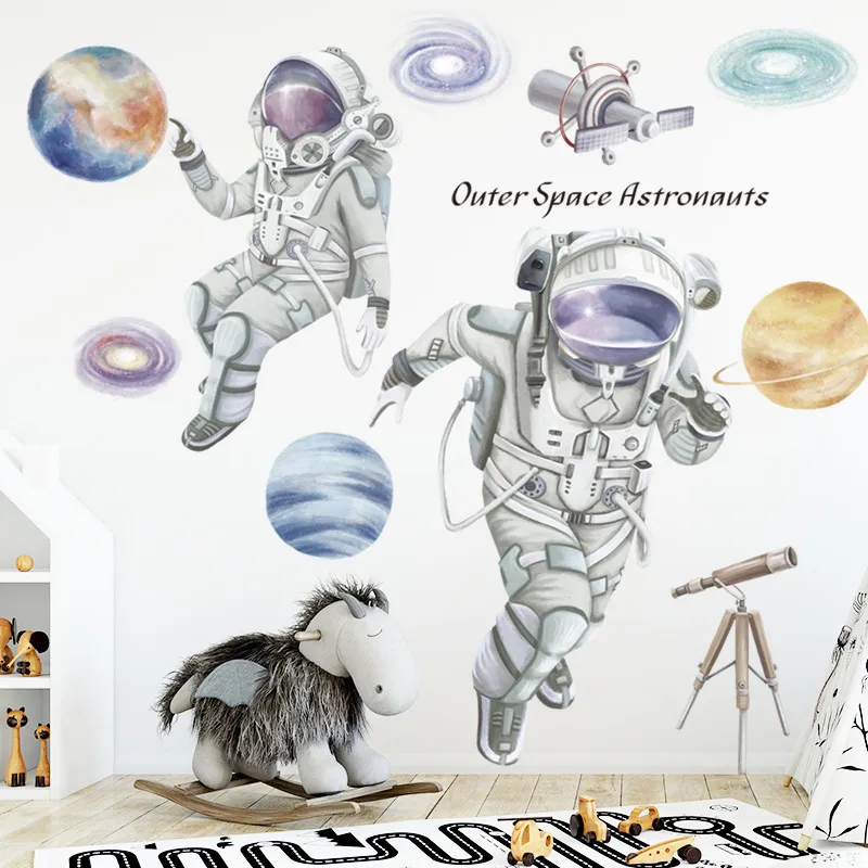Space Astronaut Wall Stickers for Kids Room Kindergarten Wall Decoration Removable Vinyl PVC Cartoon Wall Decals Home Decor 220510