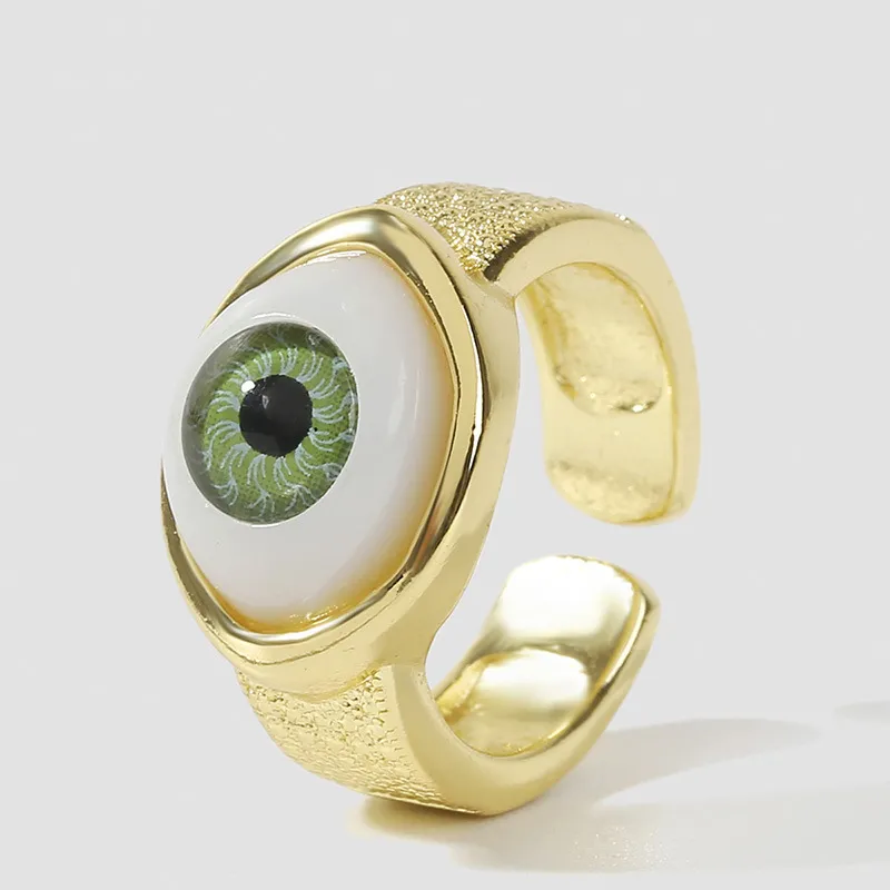 Trend Electroplating Gold Color Preservation Glass Eyes Open Jane European Personality Fashion Ring Female Jewelry CX220318