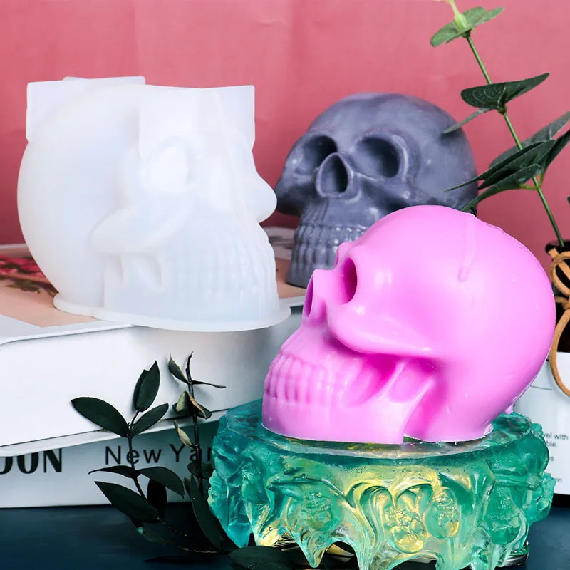 Moule de crâne pour décoration de bureau à domicile faite à la main, résine époxy de gypse, bougie d'aromathérapie, moule en Silicone 220622