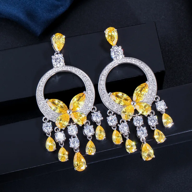 Fashion Sparkling Charm Smotl Butterfly Diamond Earring Designer Femme Yellow Red Aaa Cubic Zirconia Copper Bride Wedding Eng333h