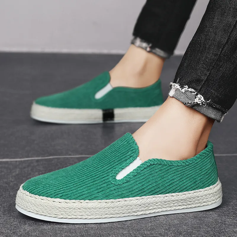 New Laiders Men Shoes Corduroy Solid Color Fashion Trend Grass Woven Edge All-Match Classic Lazy Fisherman Shoes HM540