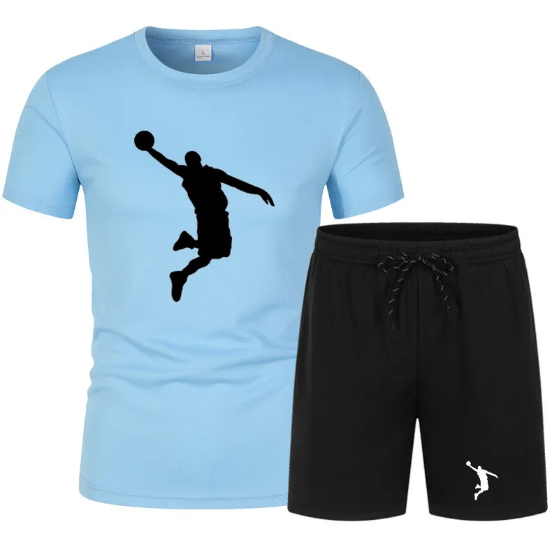 Summer Men's Brand Sportswear Shorts Set Short Sleeve Breathable Grid T-Shirt and Shorts Casualwear Men's Basketball Training 220513