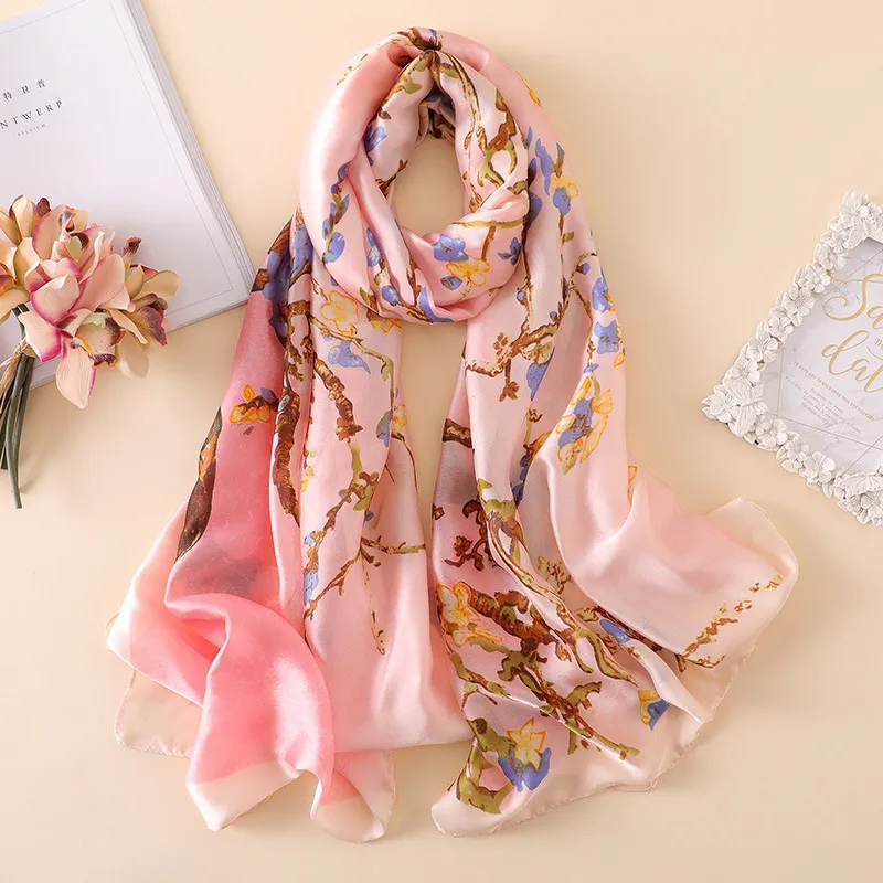 Испания роскошные шарф -дизайнерские женские дизайнер van gogh масляная живопись цветочные шелковые платки дамы окутают шарфы Foulard hijab 220727