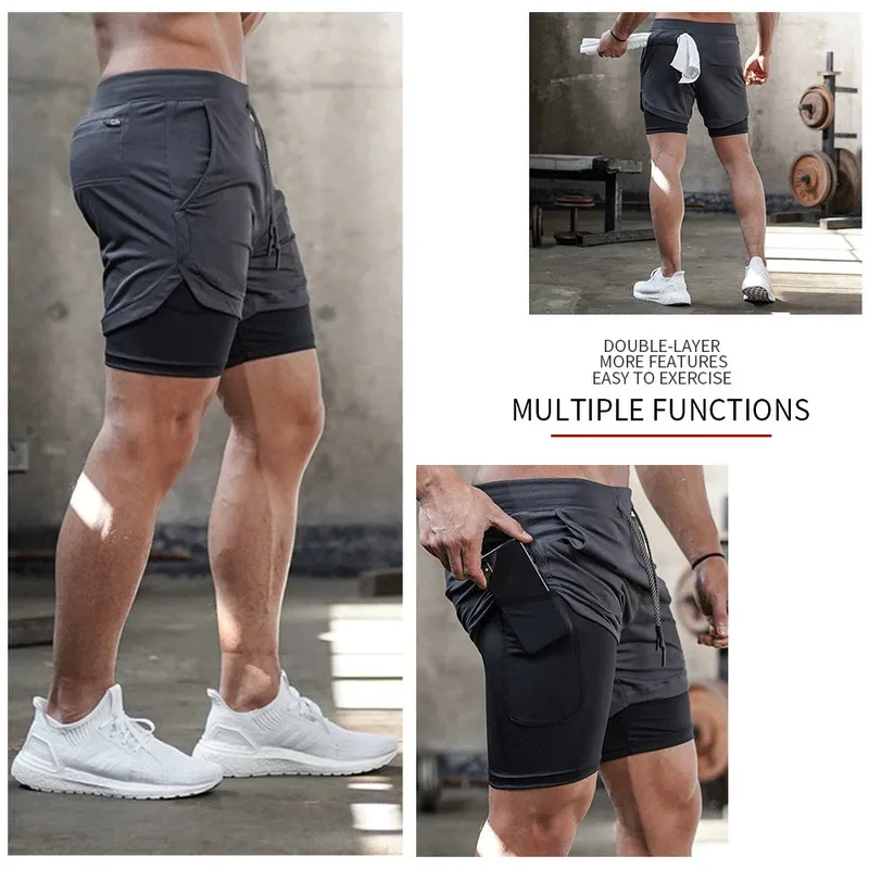 Camo Running Shorts Men 2 In 1 Double deck Quick Dry GYM Sport Fitness Jogging Workout Sports Short Pants 220722