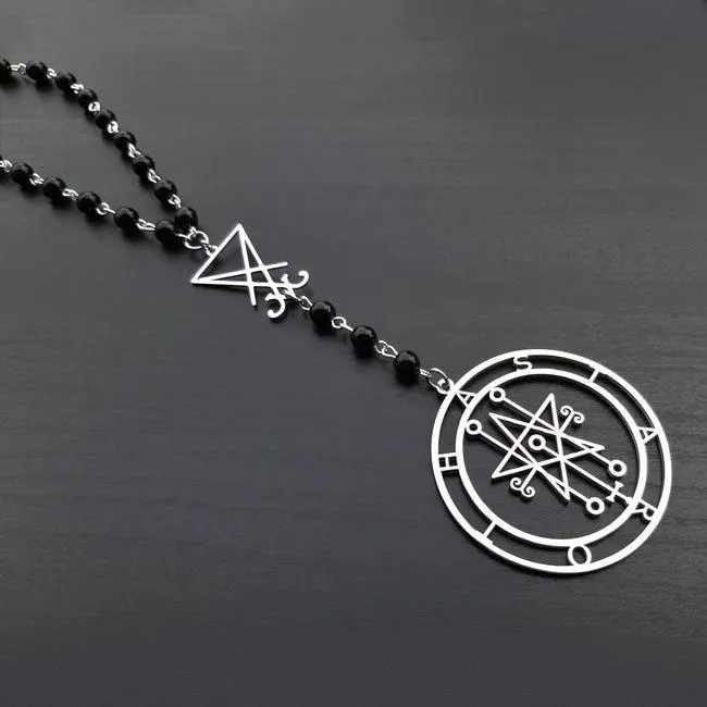 Łańcuchy szatan Lucyfer Lilith Rosary Naszyjnik alternatywny gotycki minimalistyczny czarny czarny amulet pentagram wiedźmet Moonchains1872
