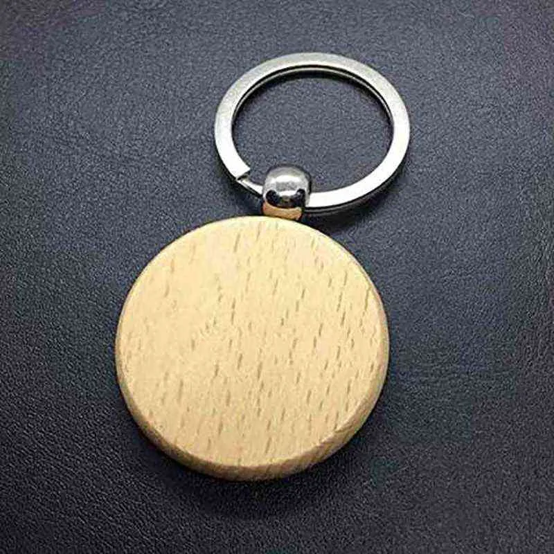 Blank Round Wooden Key Chain Diy Wood Keychains Key Tags Can Engrave Diy Gifts AA220318