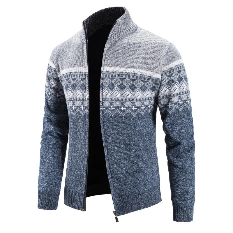 Men Sweater Casual Sweatshirt Jacquard Zip Polo Cardigan Jacket Winter Mock Neck Pullover S Kleding 220804