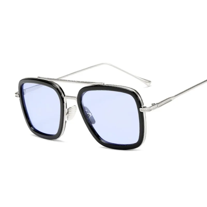 Sonnenbrille Steampunk Schwarz Mann Frau Verspiegelt Designer Markenbrille Vintage Blaue Linse Sonne Weiblich UV400286k