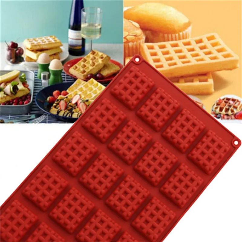 Brown 20 Hole Silicone DIY Chocolate Waffle Biscuit Mold Ice Lattice Cake Making Accessories Baking Tools 220601