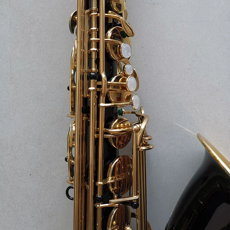 Zwart nikkelgoud B platte professionele tenorsaxofoon Gold vergulde fijn patroon gravure hoogwaardige toon jazzinstrument