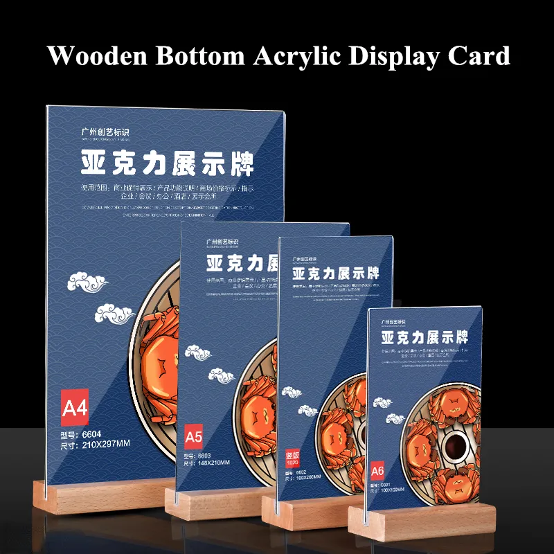 A6 T / L Shape Table Acrylic Sign Holder Message Holders Display Stand Wood Base Photo Picture Poster Frame