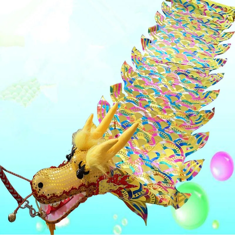 Chinese Party Celebration Dragon Ribbon Dance Props Colorful Square Fitness Products Funny Toys For Children Adults Festival Gift2416