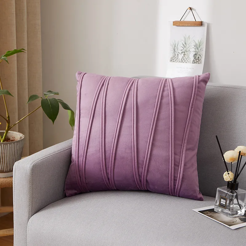 45x45cm holländsk sammet dekorativ kudde trycklinje fast färgkuddar -Innehållande soffa kudde hem vardagsrum ryggrad midje kudde bilder