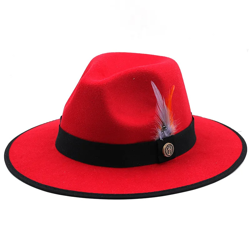 Par Jazzhattar Bredbrättad Ull Fedora Hat Kvinnor Svart Vit Fascinator Bröllopskyrka Med Fjäder Fuxury Bälten För Hattar Män 220812