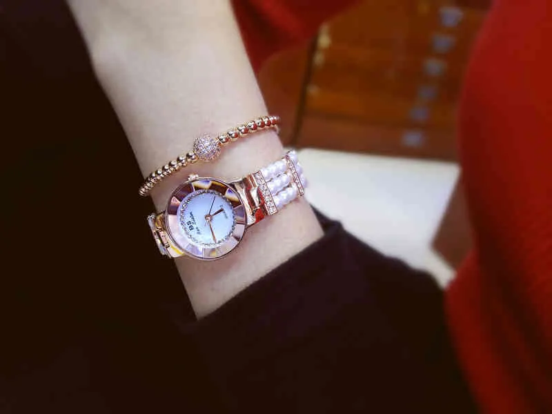 Sweet Princs Lady Assista Pearl Elegante em estilo branco Rose Gold Watch Woman Diamond Wrist Watch for Women