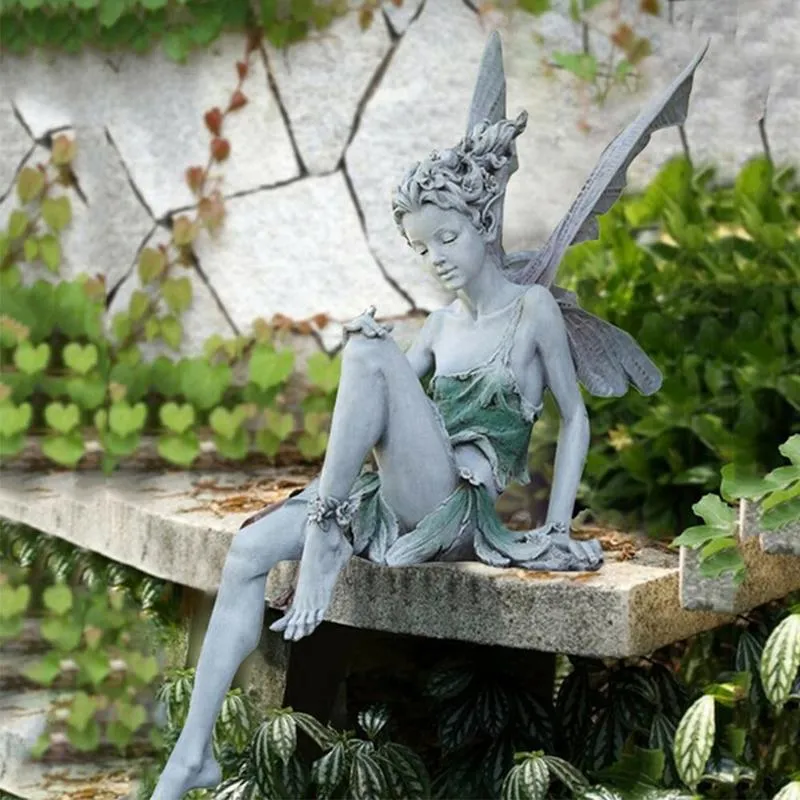 Blumenfee-Statue, Stahldrähte, Garten-Miniaturskulptur, mythische Löwenzahn-Figur, Feen, Pixies, Hofdekoration 220721