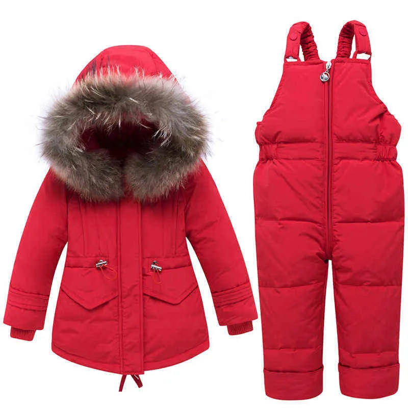 Children Winter Down Clothing Sets 2019 Real Fur Collar Kids Winter Down Jacket Baby Girls Warm Overall Toddler Boys Down Jacket J220718