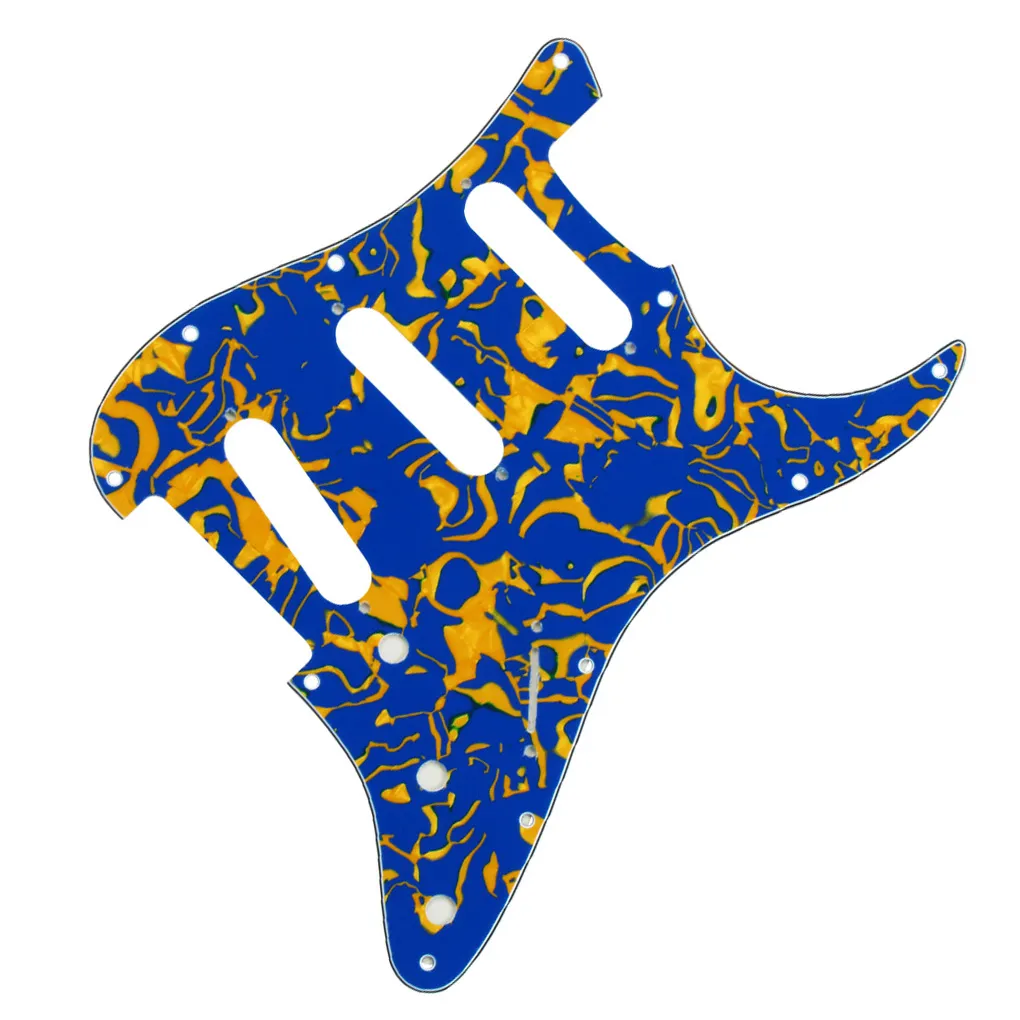 1 jeu de plaques à gratter SSS Pickguard à 11 trous, coque bleue et jaune, vis de plaque arrière pour guitare électrique