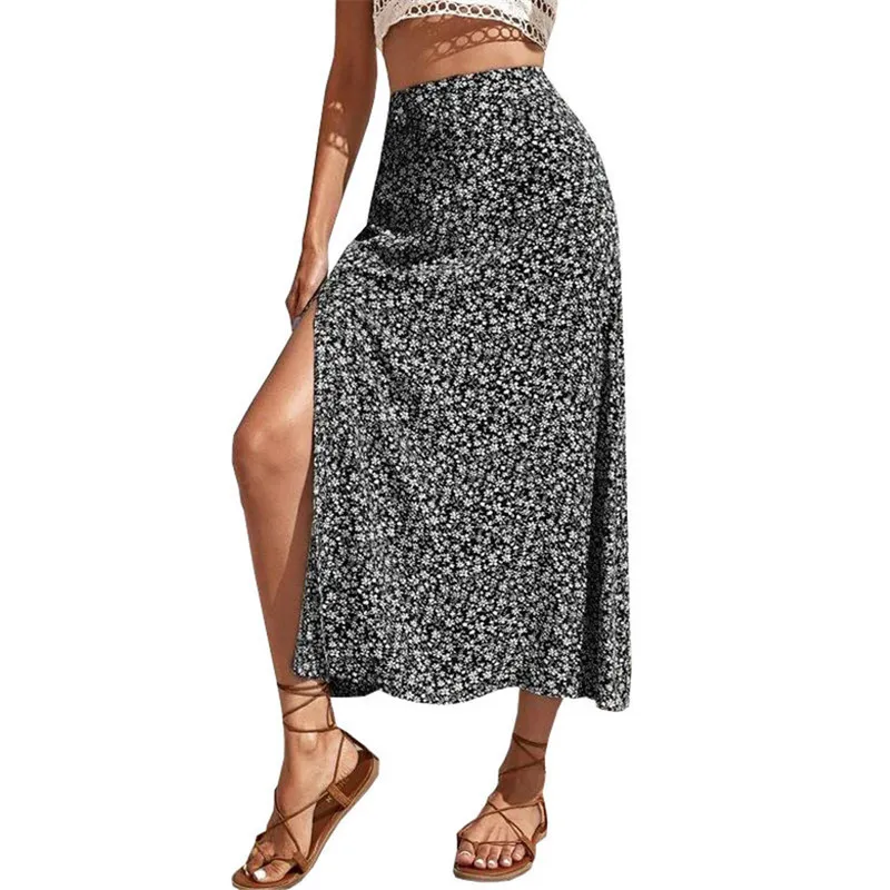 Mulher verão Europeu e American Floral Imprimindo Skirt Skirt Leisure Aline Bag Hip Midwaist Long Skirt 220701