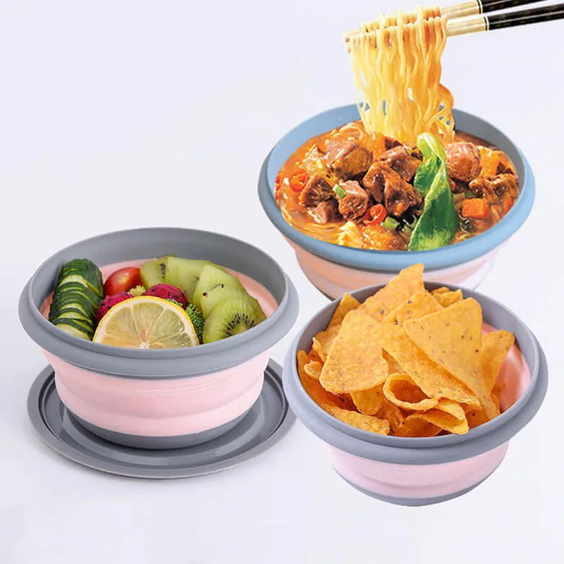 3 teile/satz Faltbare Silikon Geschirr Set Tragbare Lebensmittel Behälter Salat Schüssel Camping Reise Outdoor Lebensmittel Schüssel für Küche 220408