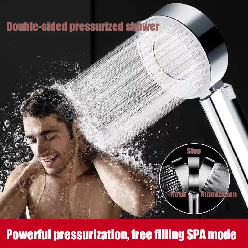 Dubbelsidig duschhuvud Vattenbesparande Round ABS Nozzle Spa Bath 2 Module Högtryck Regn och Mist Handhållen Hand 220401