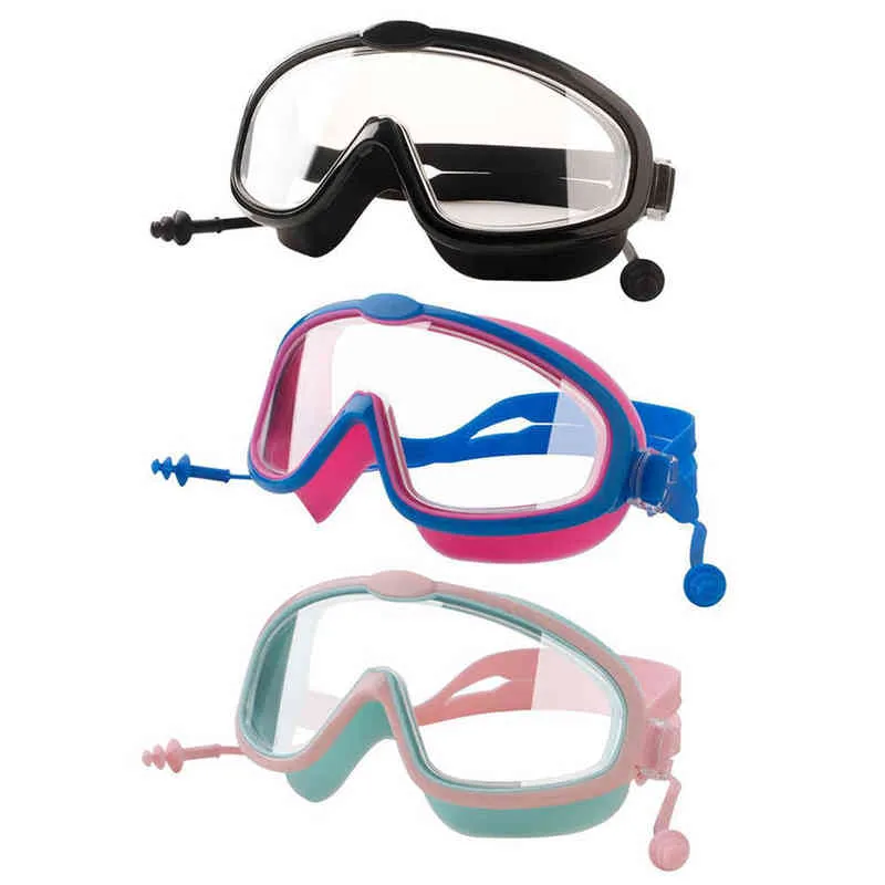 Barn justerbara simglasögon w / öronproppar Anti dimma simma glasögon utomhus UV-skydd Swim Goggles G220422