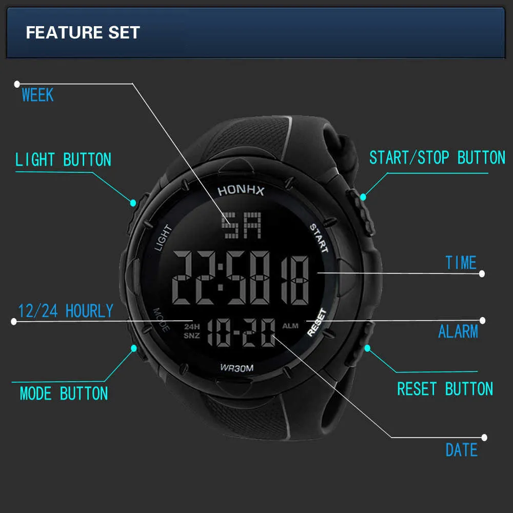 Мода водонепроницаемая для мальчика ЖК-дисплей для ЖК-дисплейных Спортивных часов Резиновые Спортивные наручные часы Мужчины 2022