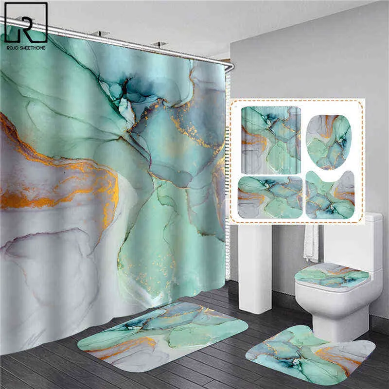 Beautiful Modern Shower Curtains 3D Bathroom Curtain Set Anti-slip Bath Mat Soft Carpet Water Absorption Rugs Home Decoration AA22277I