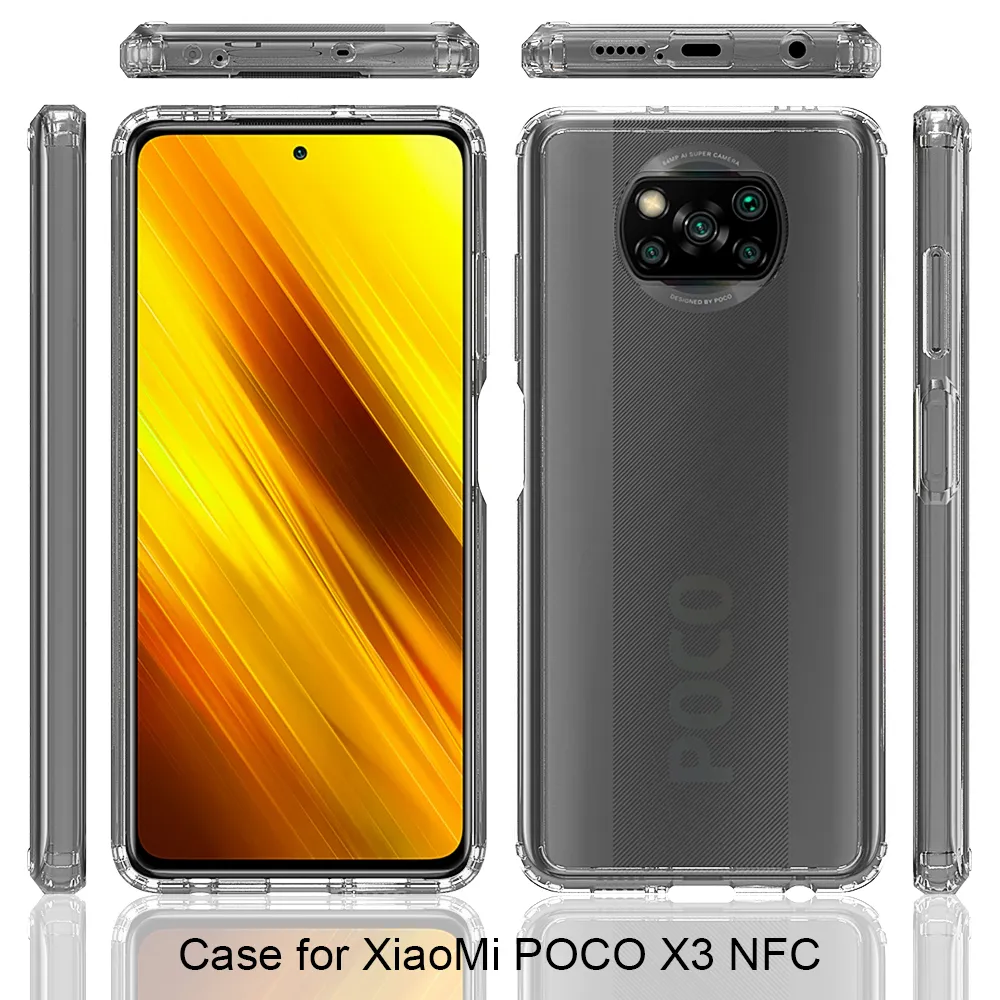 Kratzfeste, transparente Acryl-Kristall-stoßfeste Hüllen für Xiaomi Poco X3 Nfc F3m3 Pro 5g, TPU-Hartplastik-Rückseite