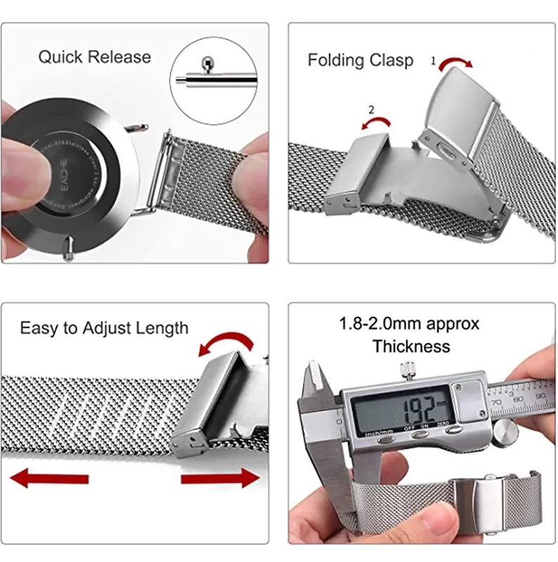 Stainless Steel Mesh Watch Band for Mens Women Quick Release Mesh Watch Straps 16mm 18mm 19mm 20mm 21mm 22mm 220622