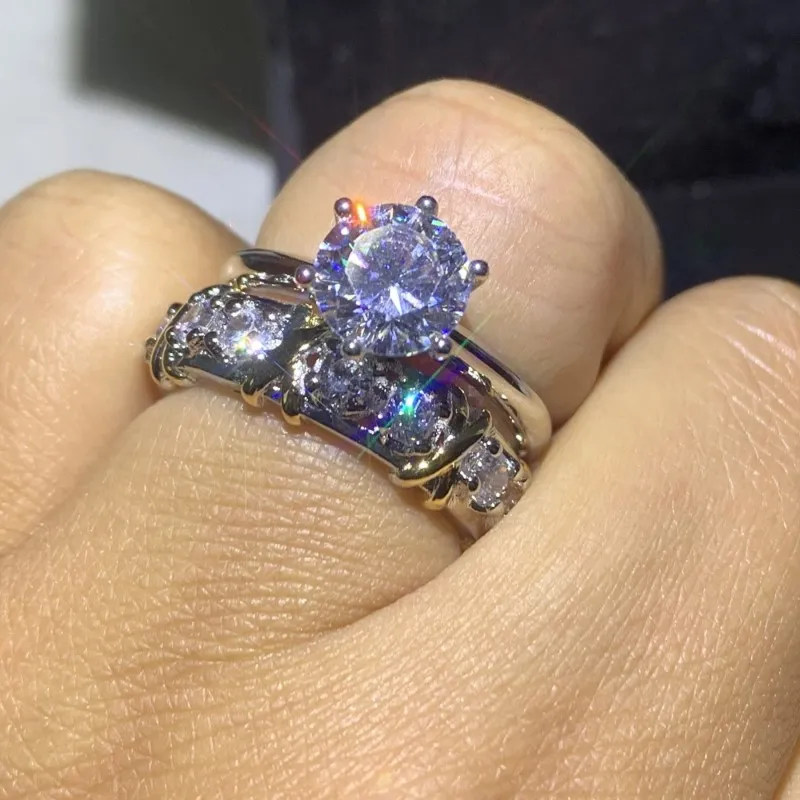 2022 Anéis de casamento mais vendidos clássicos seis garras jóias de moda simples 925 Sterling prateado preenchimento de ouro redondo cut moissanite diamante e224b