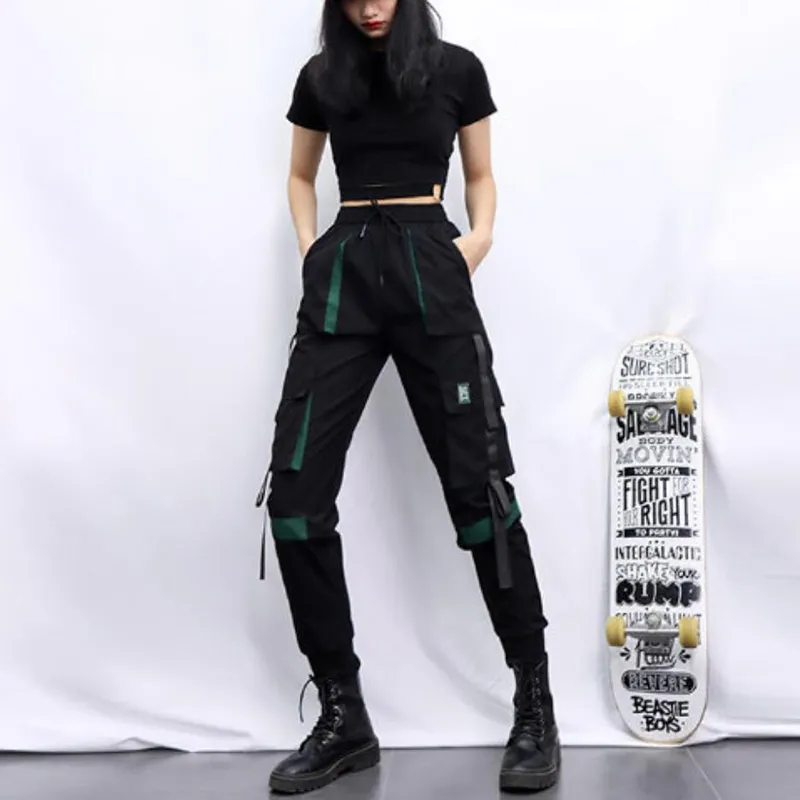 Workwear Black Cargo Pants Women S Autumn Winter Thocked High midje Casual Sports Loose Straight Trousers 220725