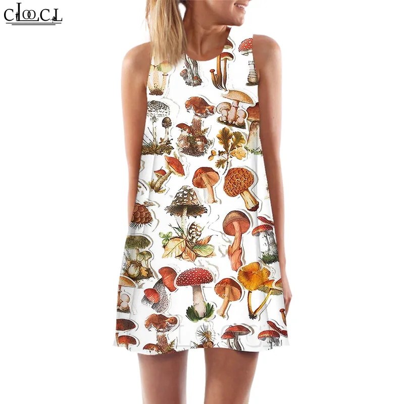 Women Tank Tops Retro Mushrooms 3D Pattern Plant Printed Loose Dress Mini Short Party Woman Mate Sleeveless Dress W220616