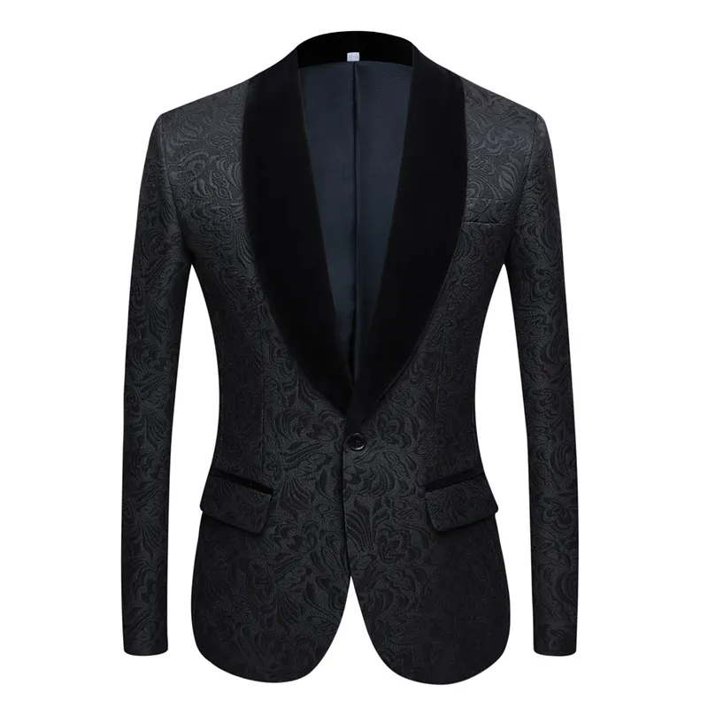 Fashion Red Pink Black White Blue Men's Mönstrad kostym Slim Fit Groomsmen Tuxedos Blazers For Wedding Shawl Collar Suit Jacket 220514