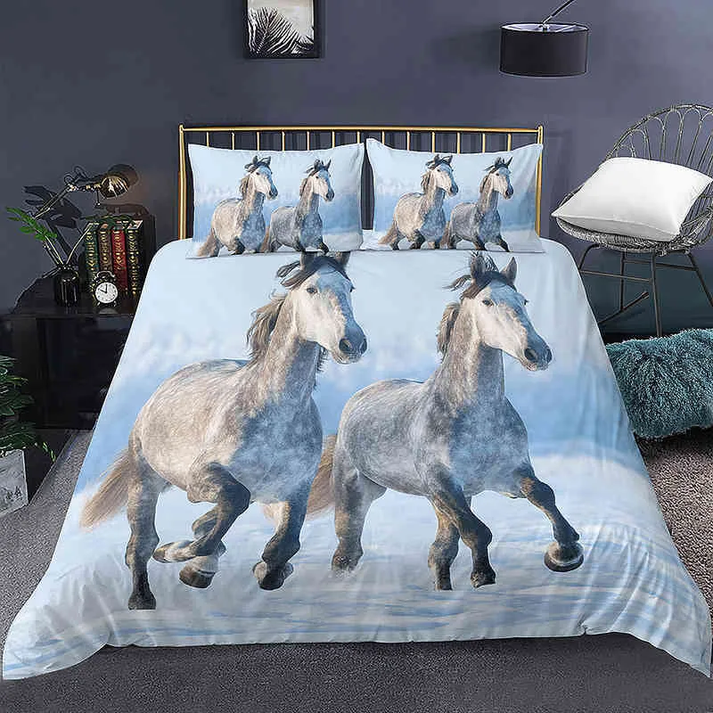 Domineering Galloping Horse Printed Däcke Cover 3D Luxury Bedding Set With Pelowcase Bedroom Quilt Cover Home Decor 2/