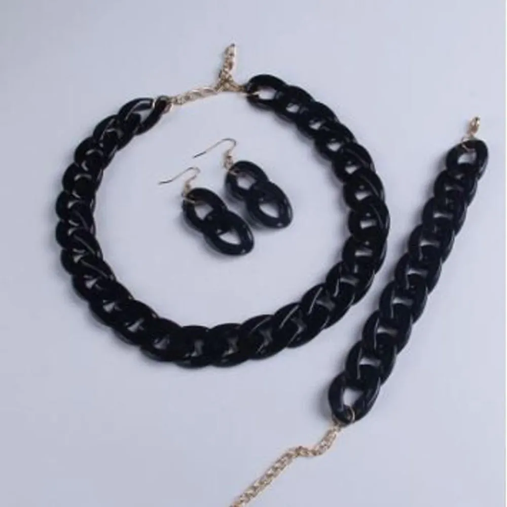 Designer Original Fluorescent Color Acrylic Chain Necklace Fashion 3-piece Jewelry