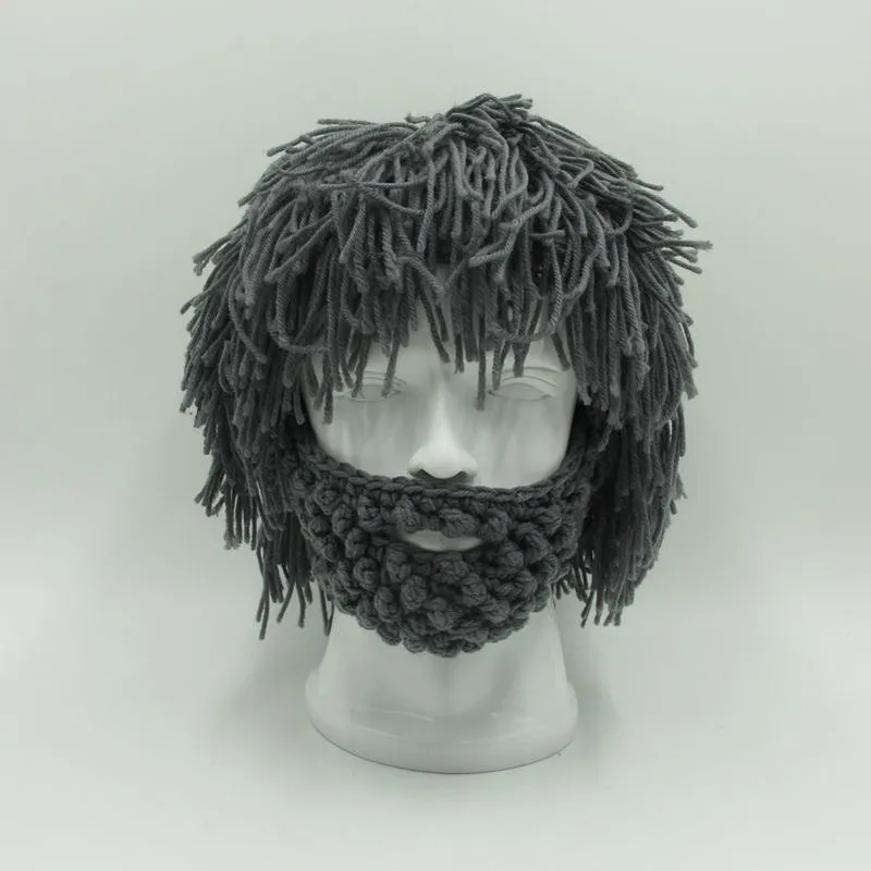 Wig Beard Hats Hobo Mad Scientist Caveman Handmade Knit Warm Winter Cap Men Women Halloween Gifts Funny Party Beanies 5 Colours 22283r