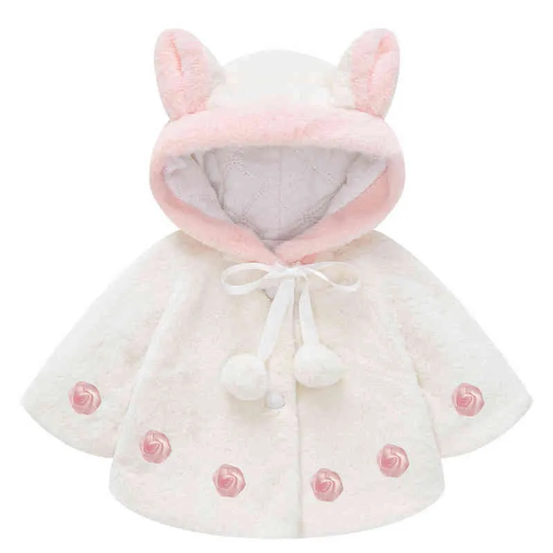 Baby Girls Coat Jacket Childrens Wool Sweater Jacket Bunny Ear Shawl Hooded Clothes Printed Outfit Tops Kids 1-4 years J220718