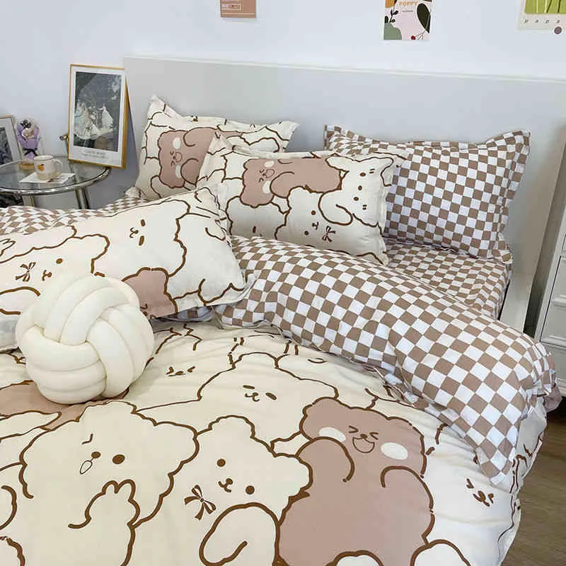 Spring Bedding Set Fashion Cartoon Kids Single Double Queen Size Flat Sheet Duvet Cover Pillowcase Bed Linens Home Textile