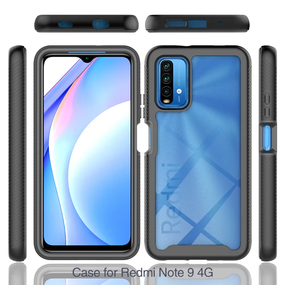 Coque hybride robuste antichoc 2 en 1 pour Xiaomi Poco M3 Redmi 9T 9 Power, cadre en acrylique Transparent en TPU souple, coque arrière PC