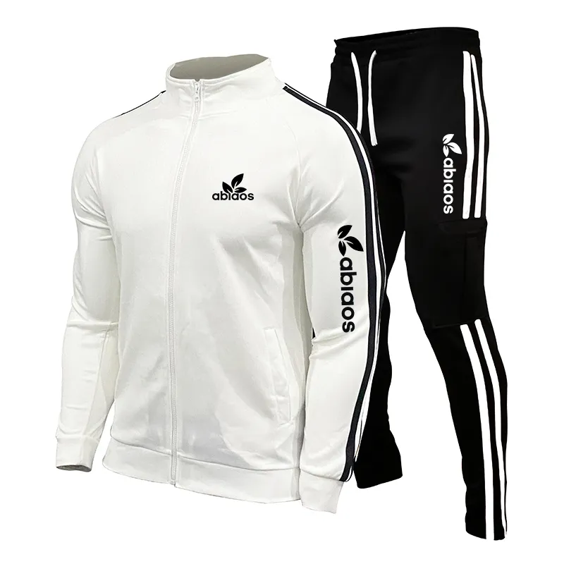 Spring Brand Herrens dragkedja Cardigan Jacket Sports Pants Suit Randig Running Gym Basketball Jogging 2-Piece Set 220607