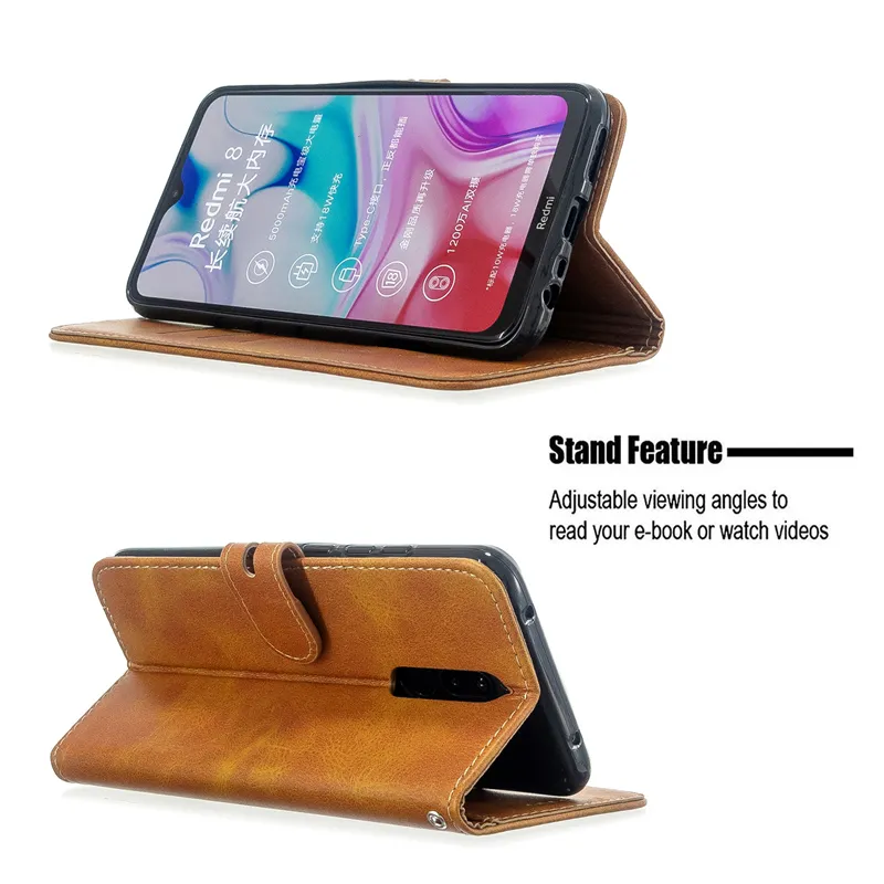 Flip Wallet Fodral för Xiaomi RedMi K30 Pro Not 8 7 6 5 8A 7A 6A 5A A1 A2 A3 CC9 PRO 10PRO Artificiell Cowhide LLEather CASE