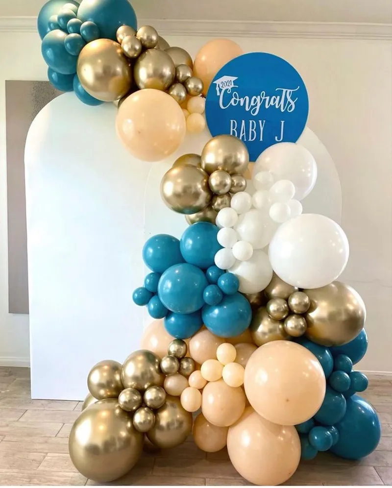 Balões azuis da marinha Kit Garland Kit Chrome Gold Balloons para Festa de Aniversário de Graduação de Casamento 220523