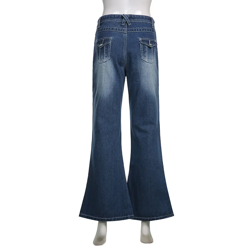 WEEKEEP LOW RISE Mulheres jeans Jeans Baggy Pockets Patchwork Calças de carga queimada Casual Streetwear Korean Fashion Troushers 220813