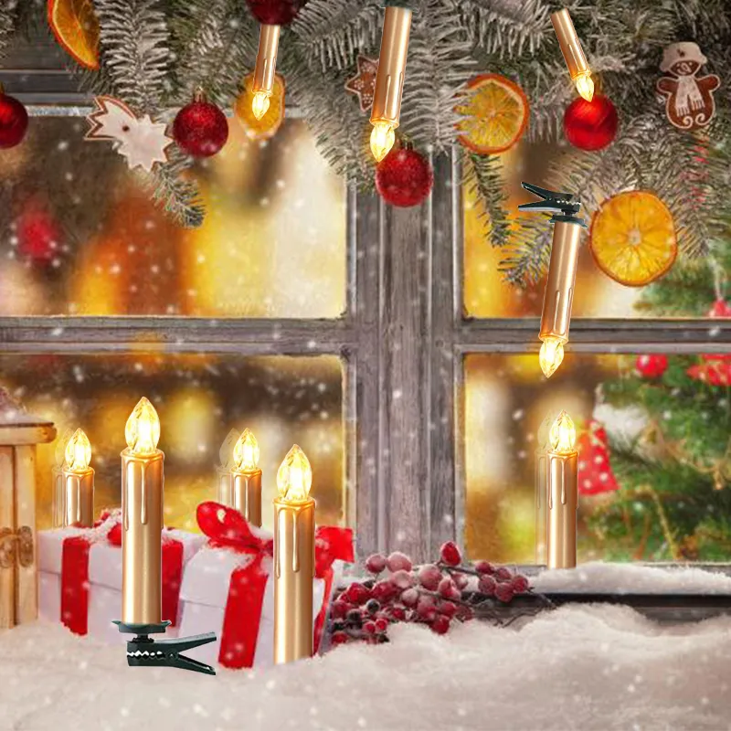 Velas eletrônicas LED Golden Bateria leve operava vela falsa branca quente com timer remoto e clipe para decoração de natal 220524