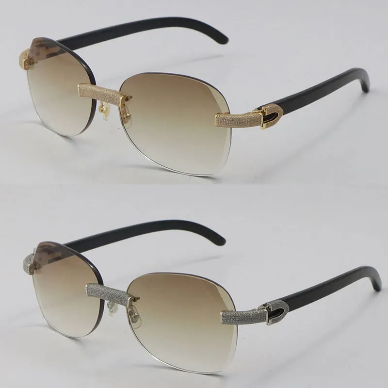 Новые металлические солнцезащитные очки без оправы с микропавеированным бриллиантом 3524012 Оригинальный черный рог буйвола Роскошная оправа из 18-каратного золота C Украшение Мужской a235f