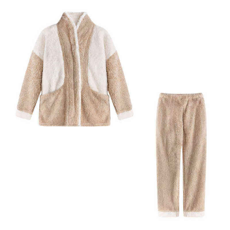 2021 Zimowa flanelowa piżama Zestaw kobiet polar piżamę odzież nocną odzież domową aksamitne sale saltu noszenie jesienne garnitury nocne L220803
